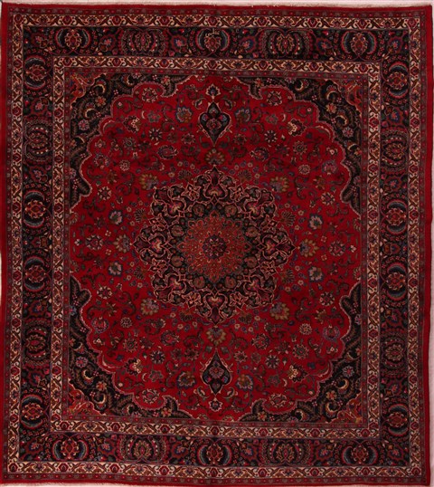 Mashad Red Square Hand Knotted 101 X 114 Area Rug 400-17188 Image 0