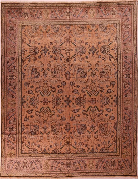 Tabriz Orange Hand Knotted 101 X 129 Area Rug 400-17194 Image 0
