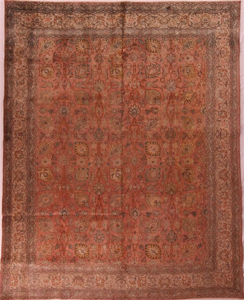 Tabriz Orange Hand Knotted 97 X 121  Area Rug 400-17195 Image 0