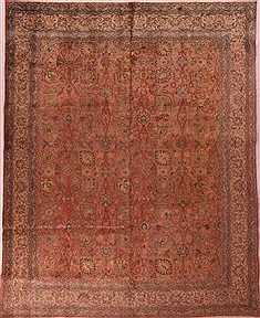 Persian Tabriz Orange Rectangle 10x12 ft Wool Carpet 17195