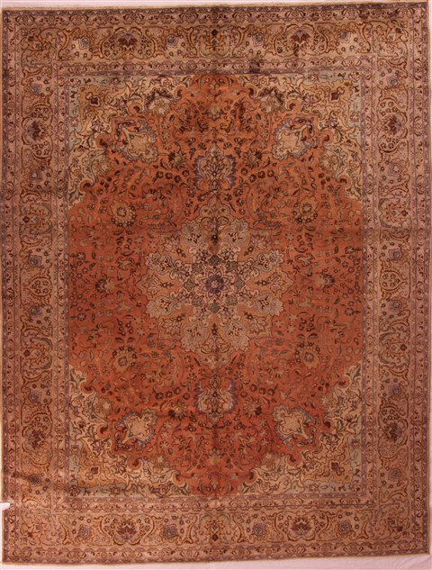 Tabriz Orange Hand Knotted 101 X 130 Area Rug 400-17196 Image 0