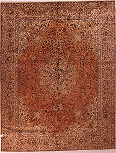Persian Tabriz Orange Rectangle 10x13 ft Wool Carpet 17196