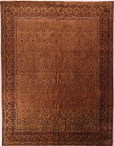 Persian Tabriz Brown Rectangle 10x13 ft Wool Carpet 17197