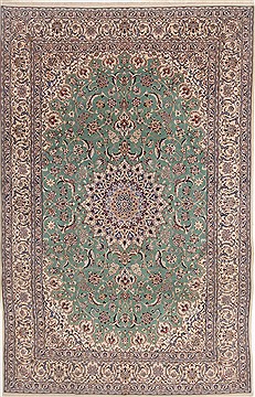 Persian Nain Green Rectangle 8x11 ft Wool Carpet 17201