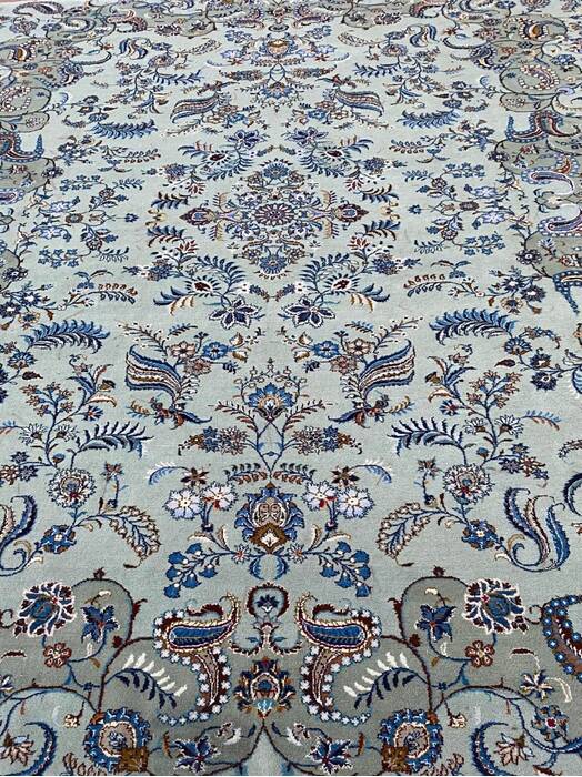 Kashan Green Hand Knotted 1011 X 138  Area Rug 400-17209 Image 1