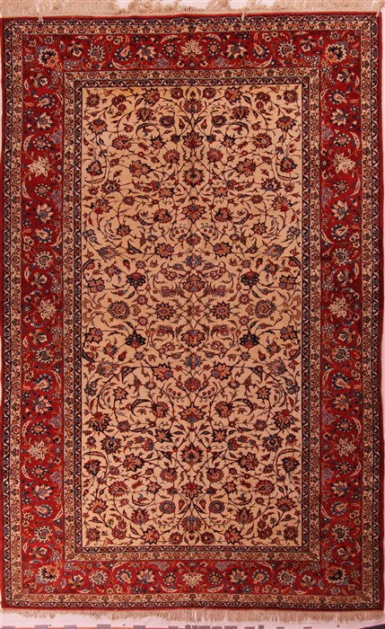 Isfahan Beige Hand Knotted 106 X 166  Area Rug 400-17237 Image 0