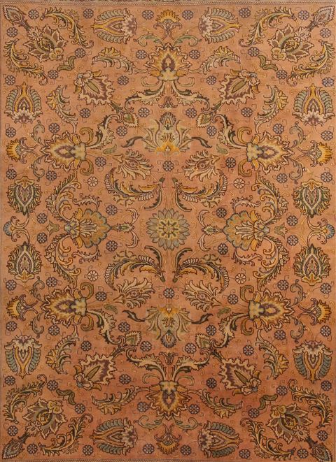 Tabriz Orange Hand Knotted 100 X 128 Area Rug 400-17241 Image 20