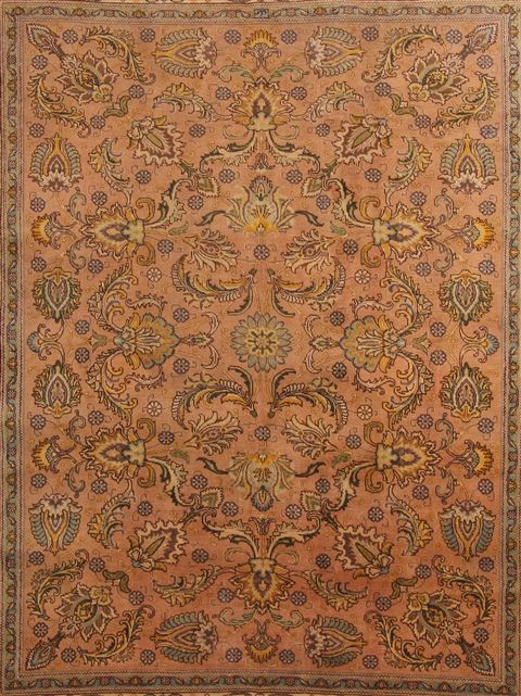 Tabriz Orange Hand Knotted 100 X 128 Area Rug 400-17241 Image 4