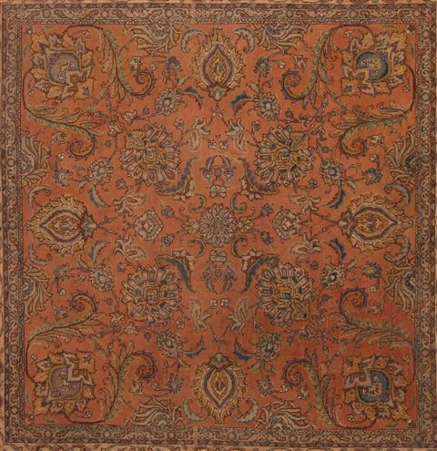 Tabriz Orange Square Hand Knotted 109 X 112 Area Rug 400-17249 Image 2