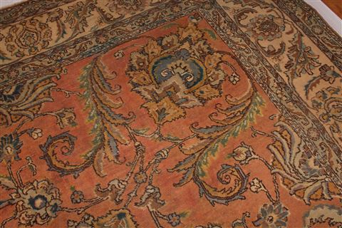 Tabriz Orange Square Hand Knotted 109 X 112 Area Rug 400-17249 Image 8