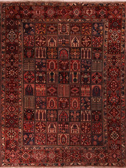 Bakhtiar Red Hand Knotted 107 X 144 Area Rug 400-17258 Image 0
