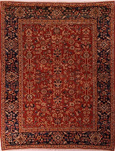 Persian Moshk Abad Red Rectangle 10x13 ft Wool Carpet 17270