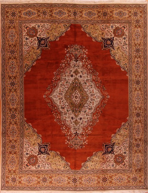 Tabriz Orange Hand Knotted 120 X 163  Area Rug 400-17287 Image 0