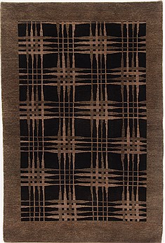 Pakistani Pishavar Black Rectangle 5x7 ft Wool Carpet 17315