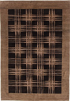 Pakistani Pishavar Black Rectangle 7x9 ft Wool Carpet 17317