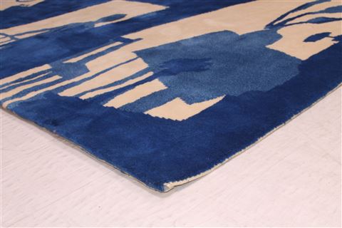 Modern Blue Square Hand Knotted 59 X 60 Area Rug 400-17337 Image 1