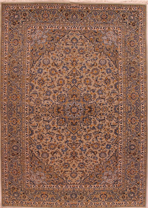 Kashan Beige Hand Knotted 73 X 103 Area Rug 400-17348 Image 0