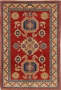 Pakistani Kazak Red Rectangle 4x6 ft Wool Carpet 17375