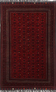 Afghan Khan Mohammadi Red Rectangle 4x6 ft Wool Carpet 17395