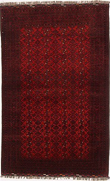 Afghan Turkman Red Rectangle 4x6 ft Wool Carpet 17396