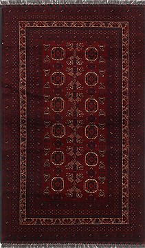 Afghan Khan Mohammadi Red Rectangle 4x6 ft Wool Carpet 17398