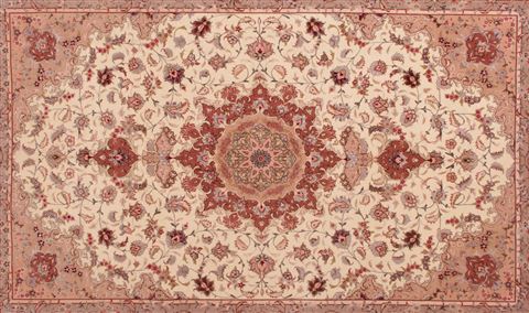 Tabriz Beige Hand Knotted 67 X 101 Area Rug 400-17410 Image 8