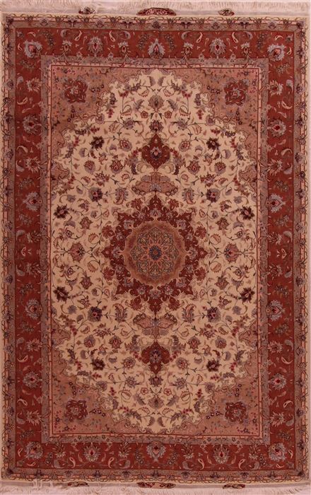 Tabriz Beige Hand Knotted 67 X 101 Area Rug 400-17410 Image 0