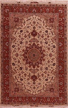 Persian Tabriz Beige Rectangle 7x10 ft Wool Carpet 17410