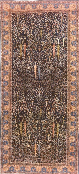 Kerman Blue Hand Knotted 133 X 223  Area Rug 400-17433 Image 0