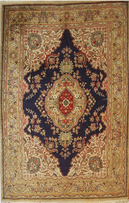 Tabriz Blue Hand Knotted 49 X 63  Area Rug 400-17447 Image 0