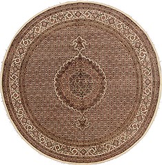 Indian Tabriz Beige Round 9 ft and Larger Wool Carpet 17474