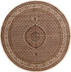 Tabriz Beige Round Hand Knotted 8'11" X 8'11"  Area Rug 250-17474