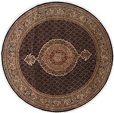 Indian Tabriz Black Round 7 to 8 ft Wool Carpet 17475