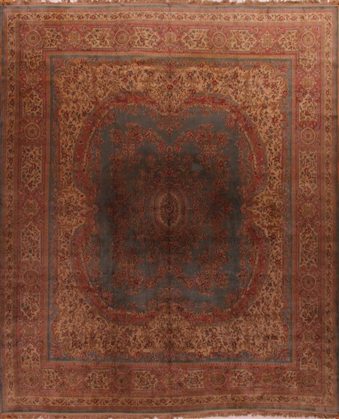 Kerman Blue Hand Knotted 129 X 156  Area Rug 400-17510 Image 0