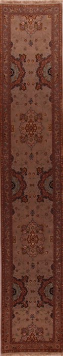 Tabriz Beige Runner Hand Knotted 26 X 140  Area Rug 400-17513 Image 0