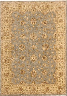 Pakistani Pishavar Blue Rectangle 5x7 ft Wool Carpet 17543