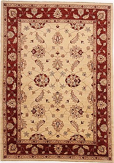 Pakistani Pishavar Beige Rectangle 6x9 ft Wool Carpet 17544