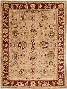 Pakistani Pishavar Beige Rectangle 5x7 ft Wool Carpet 17545