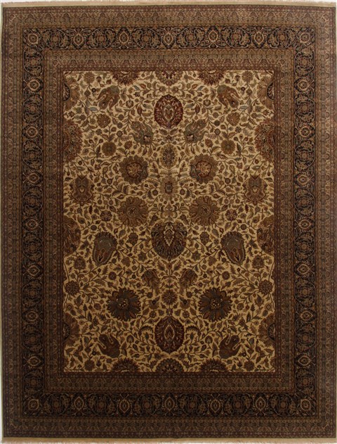 Tabriz Beige Hand Knotted 119 X 149  Area Rug 250-17560 Image 0