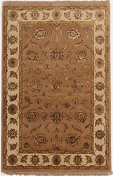 Indian Tabriz Brown Rectangle 4x6 ft Wool Carpet 17578