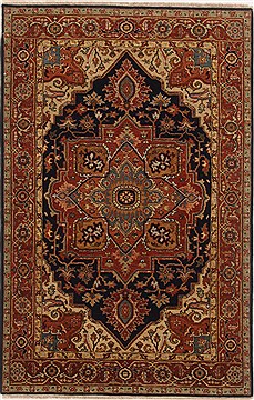 Indian Serapi Blue Rectangle 4x6 ft Wool Carpet 17664