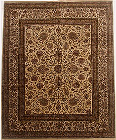 Indian Kashan Beige Rectangle 12x15 ft Wool Carpet 17676