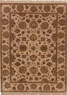 Indian Agra Beige Rectangle 5x7 ft Wool Carpet 17726