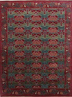 Indian Modern Red Rectangle 9x12 ft Wool Carpet 17774