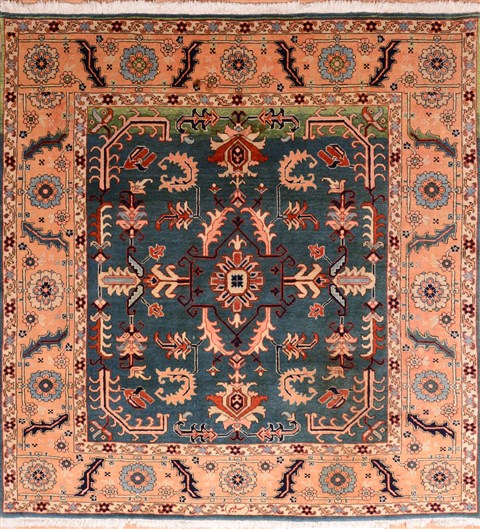 Pishavar Blue Square Hand Knotted 611 X 72  Area Rug 100-17796 Image 0