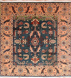 Pishavar Blue Square Hand Knotted 6'11" X 7'2"  Area Rug 100-17796