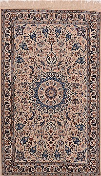 Persian Nain Beige Rectangle 4x6 ft Wool Carpet 17799