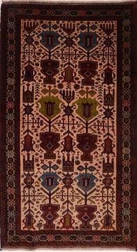 Afghan Baluch Beige Rectangle 4x6 ft Wool Carpet 17889