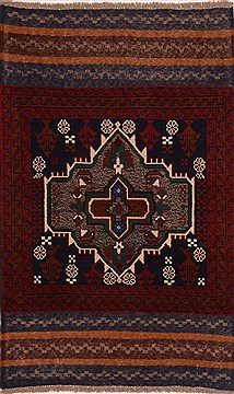 Afghan Baluch Blue Rectangle 3x5 ft Wool Carpet 17920