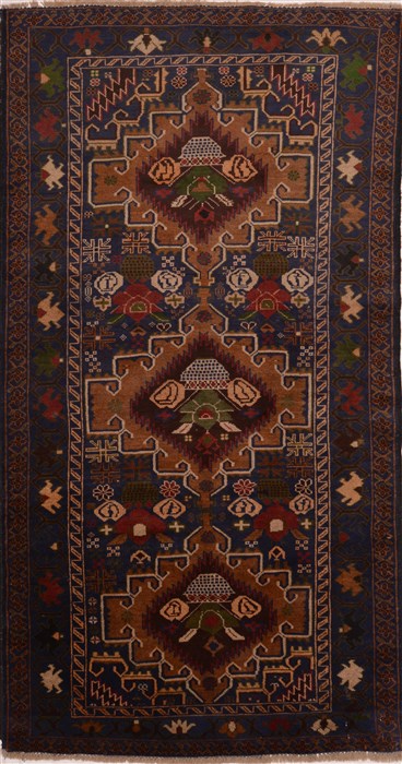 Baluch Blue Runner Hand Knotted 35 X 69  Area Rug 100-18018 Image 0